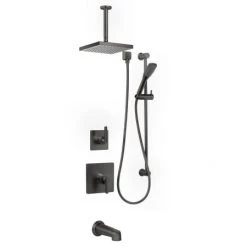 Miseno Elysa Pressure Balanced Shower System with 1.8 GPM Rain Shower Head, Hand Shower, Slide Bar, Tub Spout, and Ceiling Mounted Shower Arm