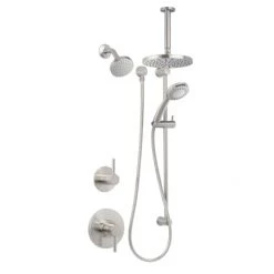 Miseno Mia Pressure Balanced Shower System with 1.8 GPM Rain Shower Heads, Hand Shower, Slide Bar, Ceiling Mounted and Standard Shower Arms