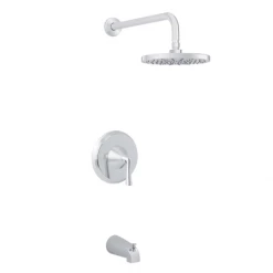 Miseno Bella Pressure Balanced Tub and Shower Trim with 1.8 GPM Rain Shower Head, Tub Spout, and Wall Mounted Rain Shower Head