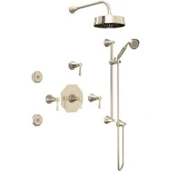 Perrin and Rowe Deco Thermostatic Shower System with Shower Head, Hand Shower, Slide Bar, Bodysprays, Shower Arm, Hose, and Valve Trim