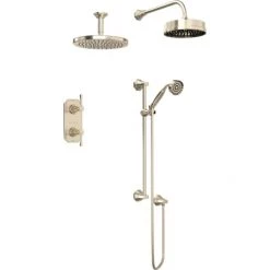 Perrin and Rowe Deco Thermostatic Shower System with Shower Head, Hand Shower, Slide Bar, Shower Arm, Hose, and Valve Trim
