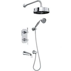 Perrin and Rowe Deco Thermostatic Shower System with Shower Head, Hand Shower, Shower Arm, Hose, and Valve Trim