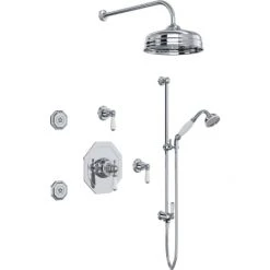 Perrin and Rowe Edwardian Thermostatic Shower System with Shower Head, Hand Shower, Slide Bar, Bodysprays, Shower Arm, Hose, and Valve Trim
