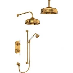 Perrin and Rowe Edwardian Thermostatic Shower System with Shower Head, Hand Shower, Slide Bar, Shower Arm, Hose, and Valve Trim