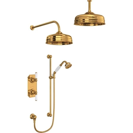 Perrin and Rowe Edwardian Thermostatic Shower System with Shower Head, Hand Shower, Slide Bar, Shower Arm, Hose, and Valve Trim 1 Perrin and Rowe Edwardian Thermostatic Shower System with Shower Head, Hand Shower, Slide Bar, Shower Arm, Hose, and Valve Trim