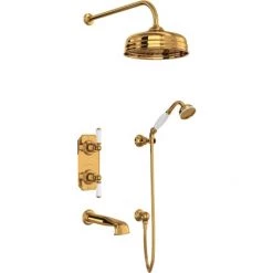 Perrin and Rowe Edwardian Thermostatic Shower System with Shower Head, Hand Shower, Shower Arm, Hose, and Valve Trim