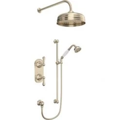 Perrin and Rowe Georgian Thermostatic Shower System with Shower Head, Hand Shower, Slide Bar, Shower Arm, Hose, and Valve Trim