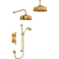 Perrin and Rowe Georgian Thermostatic Shower System with Shower Head, Hand Shower, Slide Bar, Shower Arm, Hose, and Valve Trim