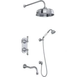 Perrin and Rowe Georgian Thermostatic Shower System with Shower Head, Hand Shower, Shower Arm, Hose, and Valve Trim