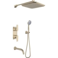 Perrin and Rowe Hoxton Thermostatic Shower System with Shower Head, Hand Shower, Shower Arm, Hose, and Valve Trim