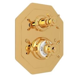 Perrin and Rowe Edwardian Function Thermostatic Valve Trim Only with Double Cross Handle and Volume Control - Less Rough In