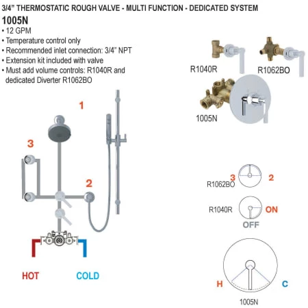 Perrin and Rowe Edwardian Function Thermostatic Valve Trim Only with Single Lever Handle - Less Rough In 6 Perrin and Rowe Edwardian Function Thermostatic Valve Trim Only with Single Lever Handle - Less Rough In - Image 6