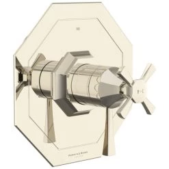 Perrin and Rowe Deco Three Function Thermostatic Valve Trim Only with Single Cross/Lever Handle, Integrated Diverter, and Integrated Volume Control - Less Rough In