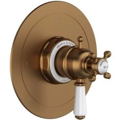 Perrin and Rowe Edwardian Three Function Thermostatic Valve Trim Only with Single Cross/Lever Handle, Integrated Diverter, and Integrated Volume Control - Less Rough In