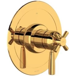 Perrin and Rowe Holborn Three Function Thermostatic Valve Trim Only with Single Cross/Lever Handle, Integrated Diverter, and Integrated Volume Control - Less Rough In