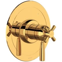 Perrin and Rowe Holborn Three Function Thermostatic Valve Trim Only with Single Cross/Lever Handle, Integrated Diverter, and Integrated Volume Control - Less Rough In